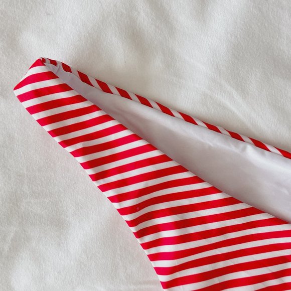 Cupshe bikini bottom high cut women's large Red & white stripe low rise NWT - Picture 6 of 14